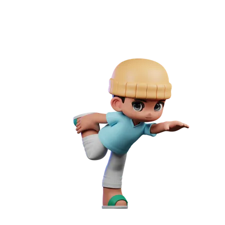 Cute Boy Giving Standing One Leg Pose  3D Illustration