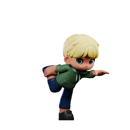 Cute Boy Giving Standing One Leg Pose  3D Illustration