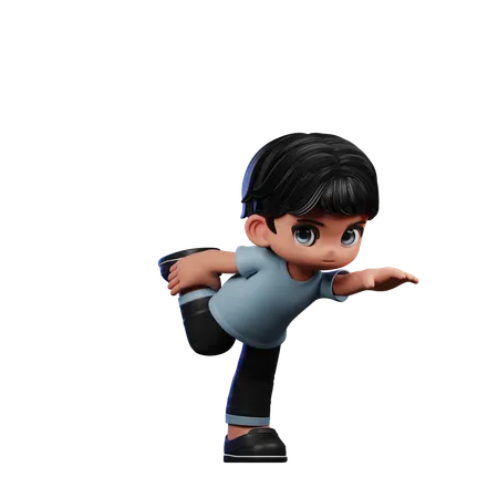 Cute Boy Giving Standing One Leg Pose  3D Illustration