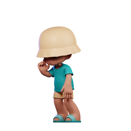 Cute Boy Giving Standing Sad Pose  3D Illustration