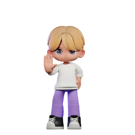Cute Boy Giving Stop Sign Pose  3D Illustration