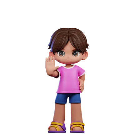 Cute Boy Giving Stop Sign Pose  3D Illustration