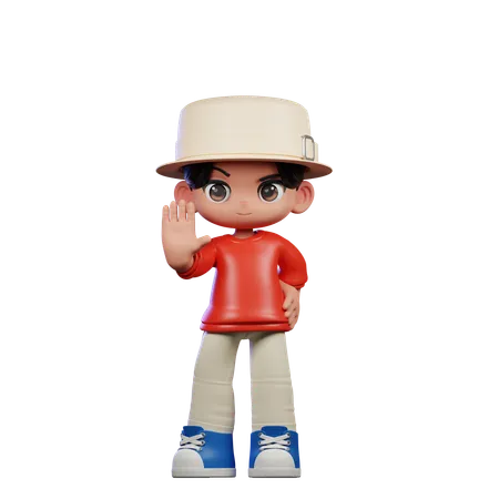 Cute Boy Giving Stop Sign Pose  3D Illustration