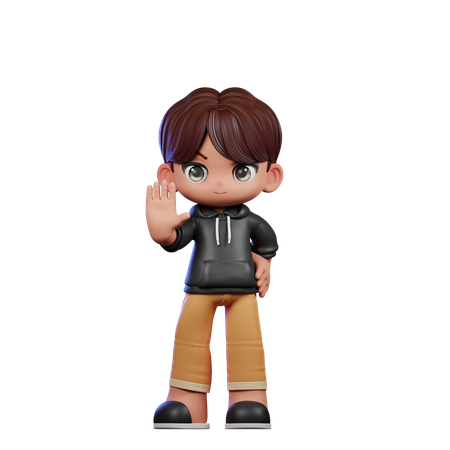 Cute Boy Giving Stop Sign Pose  3D Illustration