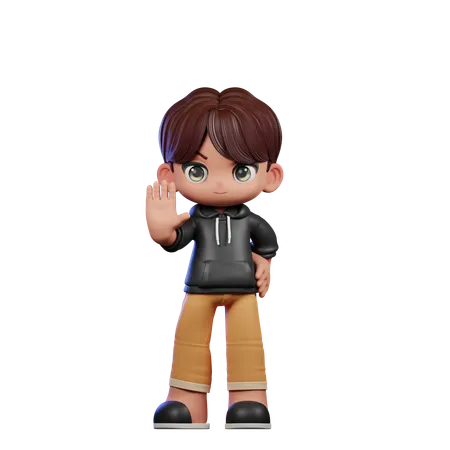 Cute Boy Giving Stop Sign Pose  3D Illustration