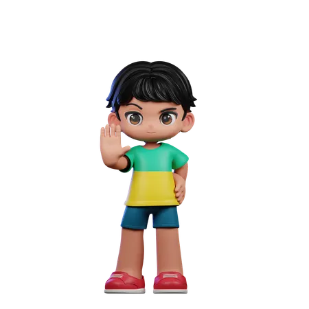 Cute Boy Giving Stop Sign Pose  3D Illustration