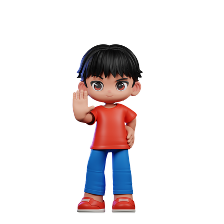 Cute Boy Giving Stop Sign Pose  3D Illustration