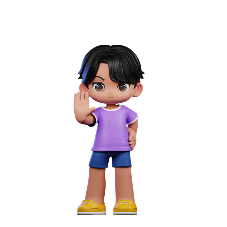 Cute Boy Giving Stop Sign Pose  3D Illustration