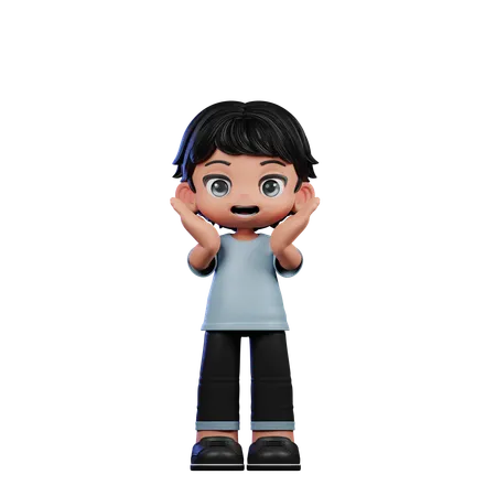 Cute Boy Giving Surprise Reacting Happily Pose  3D Illustration