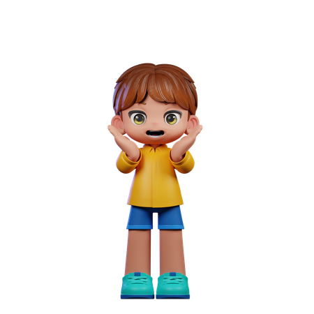 Cute Boy Giving Surprise Reacting Happily Pose  3D Icon