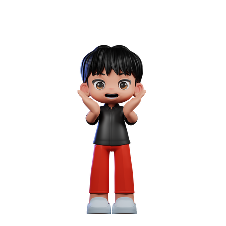 Cute Boy Giving Surprise Reacting Happily Pose  3D Illustration