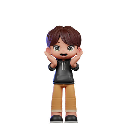 Cute Boy Giving Surprise Reacting Happily Pose  3D Illustration