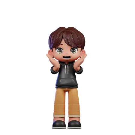 Cute Boy Giving Surprise Reacting Happily Pose  3D Illustration