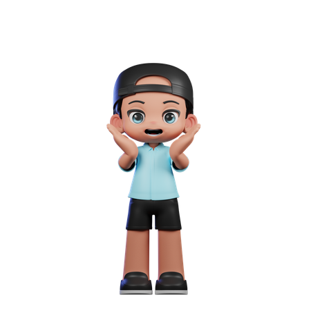 Cute Boy Giving Surprise Reacting Happily Pose  3D Illustration