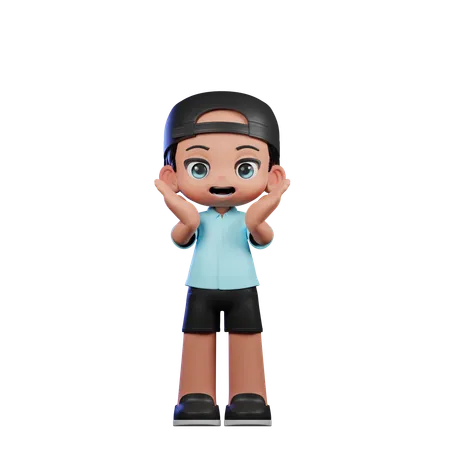 Cute Boy Giving Surprise Reacting Happily Pose  3D Illustration