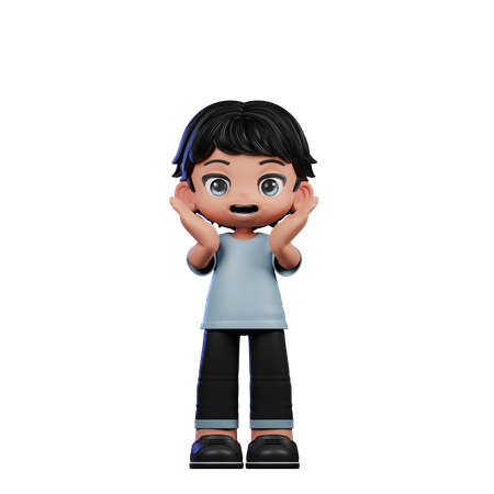 Cute Boy Giving Surprise Reacting Happily Pose  3D Illustration