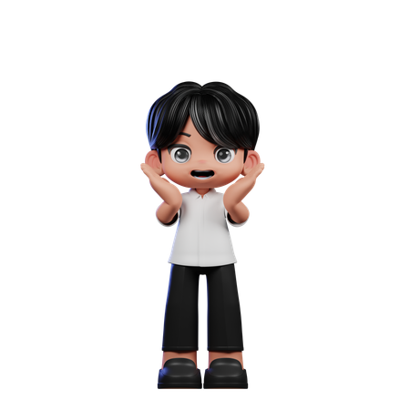 Cute Boy Giving Surprise Reacting Happily Pose  3D Illustration