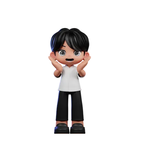 Cute Boy Giving Surprise Reacting Happily Pose  3D Illustration