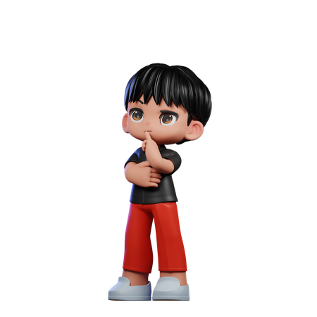 Cute Boy Giving Thinking Deeply Pose  3D Illustration