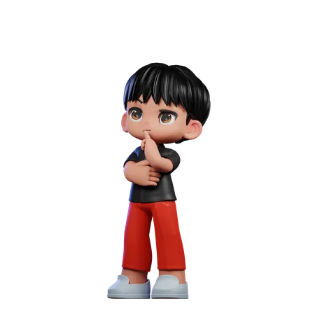 Cute Boy Giving Thinking Deeply Pose  3D Illustration