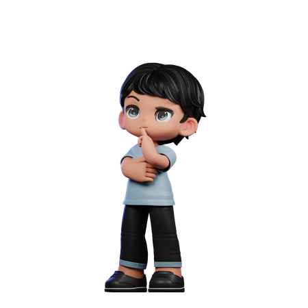 Cute Boy Giving Thinking Deeply Pose  3D Illustration