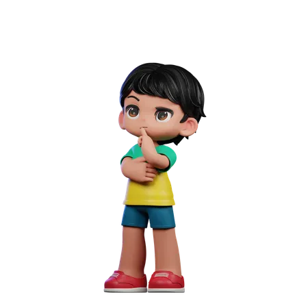 Cute Boy Giving Thinking Deeply Pose  3D Illustration