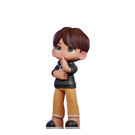 Cute Boy Giving Thinking Deeply Pose  3D Illustration