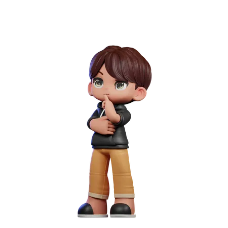 Cute Boy Giving Thinking Deeply Pose  3D Illustration