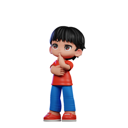 Cute Boy Giving Thinking Deeply Pose  3D Illustration