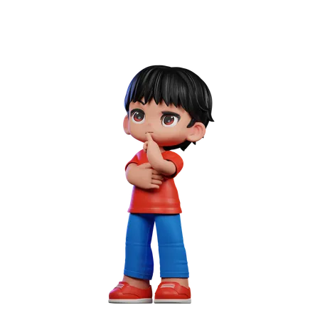 Cute Boy Giving Thinking Deeply Pose  3D Illustration