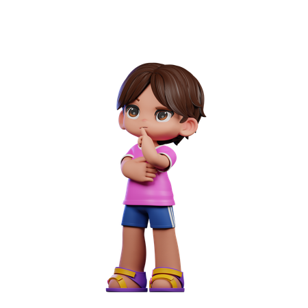 Cute Boy Giving Thinking Deeply Pose  3D Illustration