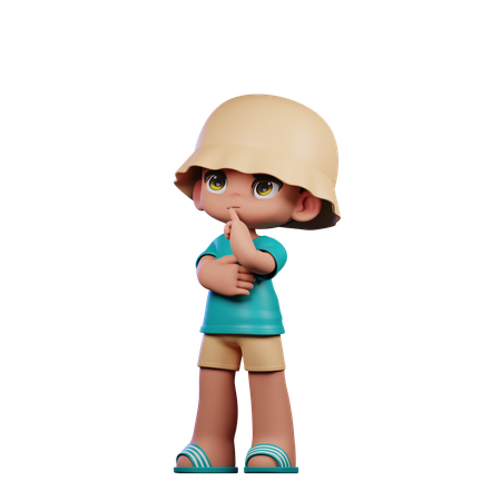 Cute Boy Giving Thinking Deeply Pose  3D Illustration