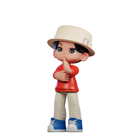 Cute Boy Giving Thinking Deeply Pose  3D Illustration