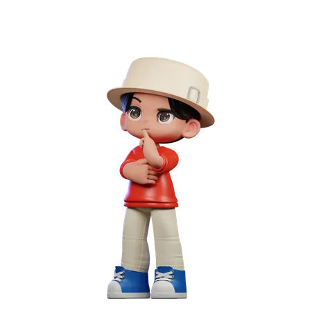 Cute Boy Giving Thinking Deeply Pose  3D Illustration