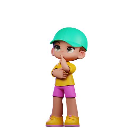 Cute Boy Giving Thinking Deeply Pose  3D Illustration