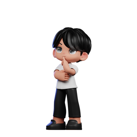 Cute Boy Giving Thinking Deeply Pose  3D Illustration