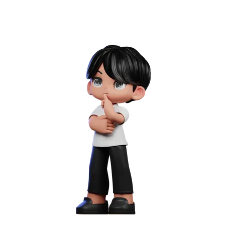 Cute Boy Giving Thinking Deeply Pose  3D Illustration