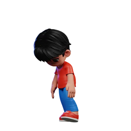 Cute Boy Giving Tired Walk Pose  3D Illustration