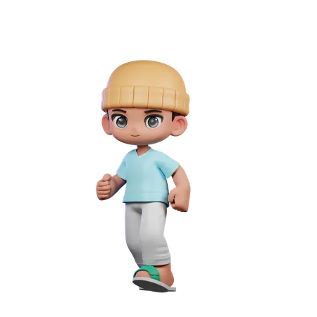 Cute Boy Giving Walking Pose  3D Illustration