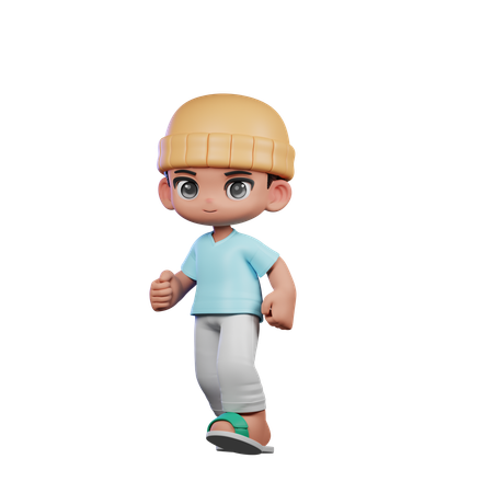 Cute Boy Giving Walking Pose  3D Illustration