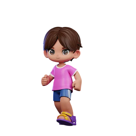 Cute Boy Giving Walking Pose  3D Illustration