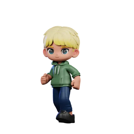 Cute Boy Giving Walking Pose  3D Illustration