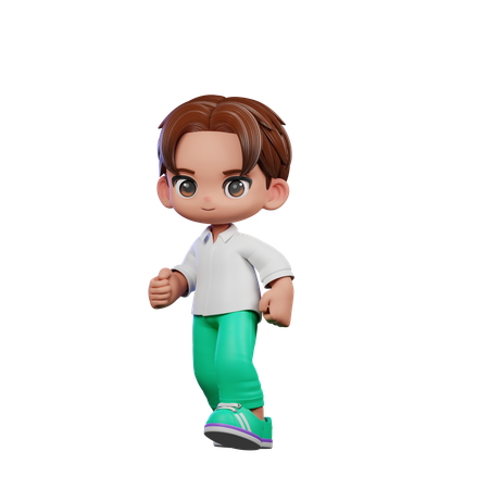 Cute Boy Giving Walking Pose  3D Illustration