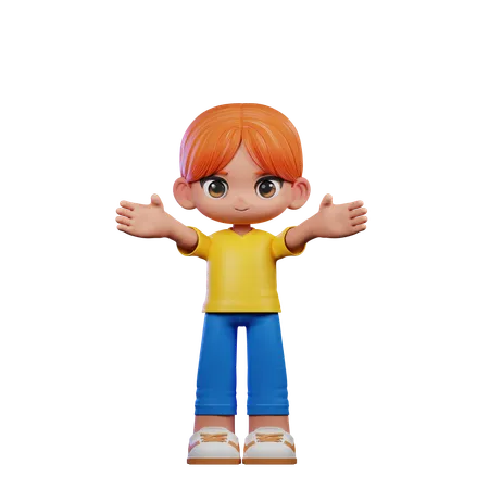 Cute Boy Giving Welcome Pose  3D Illustration