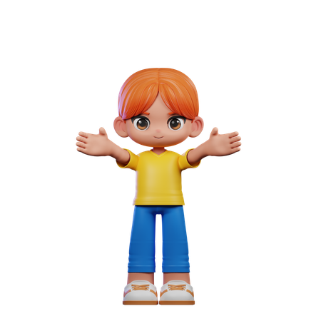 Cute Boy Giving Welcome Pose  3D Illustration