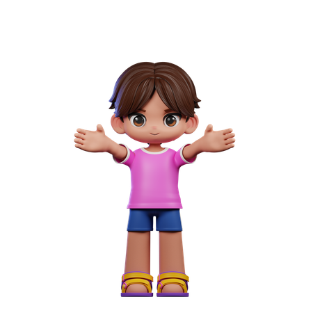 Cute Boy Giving Welcome Pose  3D Illustration