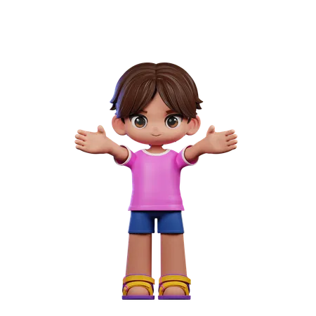 Cute Boy Giving Welcome Pose  3D Illustration