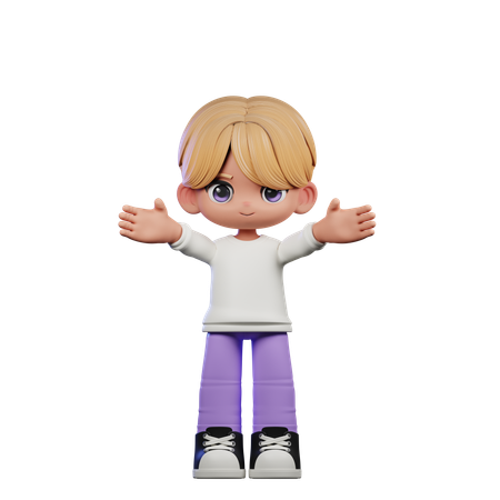 Cute Boy Giving Welcome Pose  3D Illustration