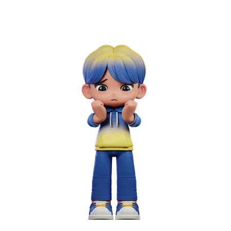 Cute Boy Giving Worried Pose  3D Illustration