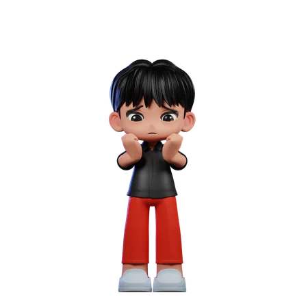 Cute Boy Giving Worried Pose  3D Illustration